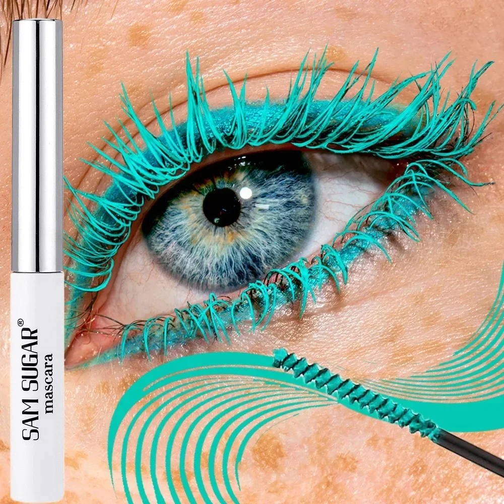 Máscara de pestañas de fibra de seda, cepillo ultrafino colorido, alarga las pestañas, resistente al agua, duradera, de secado rápido, maquillaje de máscara rizadora verde y rosa