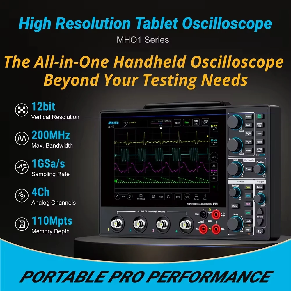 Micsig MHO14-100/MHO14-200 100MHz-200MHz  Digital Oscilloscope Bandwidth 1GSa/s Sampling Rate Vertical 12Bit W/O Multimeter