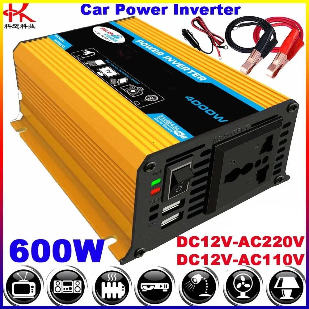 Car Power Inverter 12V to 110V 220V Peak 600W / 4000W Converter 12 110 200 V Modified Sine Wave Solar Transformer USB Charge