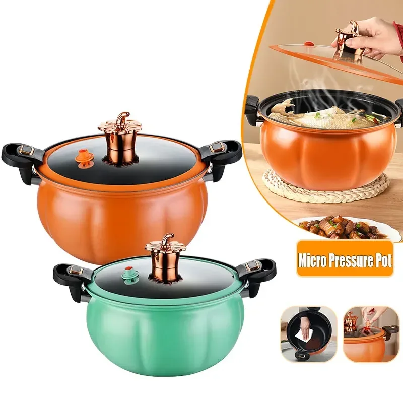 

5L/8L Micro Pressure Cooker Nonstick Stock Pot Universal Cooking Soup Pot with Lid Pumpkin Shape Soup Pasta Stew Pot Kitchenware