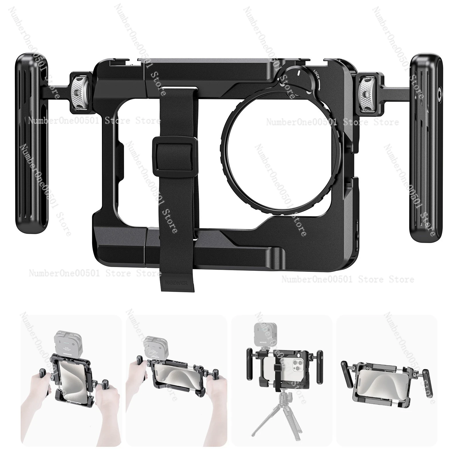 Universal Double Handheld Phone Mount with Cold Shoe Extension Telescoping Arms No Cage