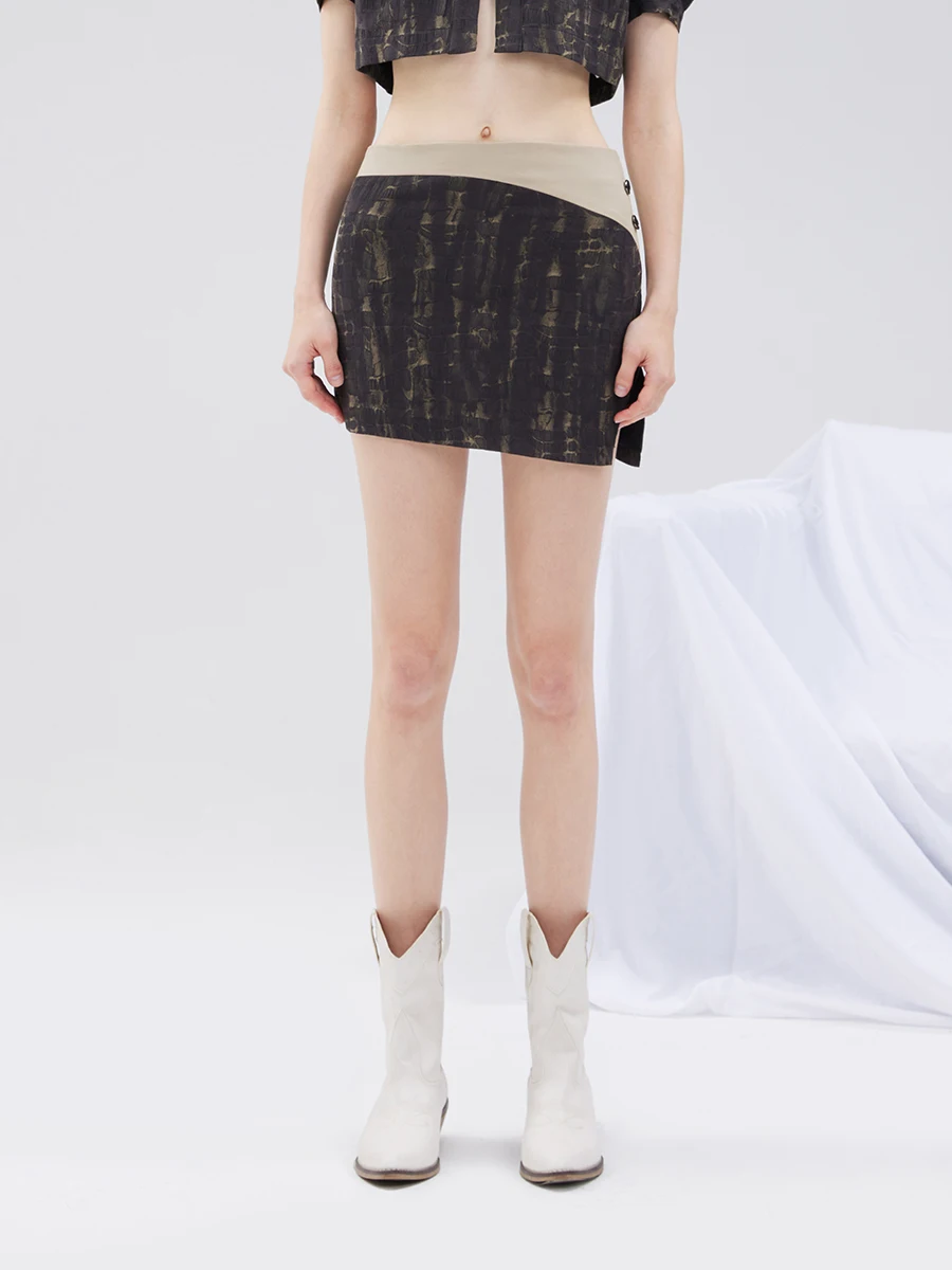 

Azepam Sexy Inviting Dyed adient Spliced Slit Skirt Women's Faion Summer Cotton Polyester Spandex A-Line Skirt