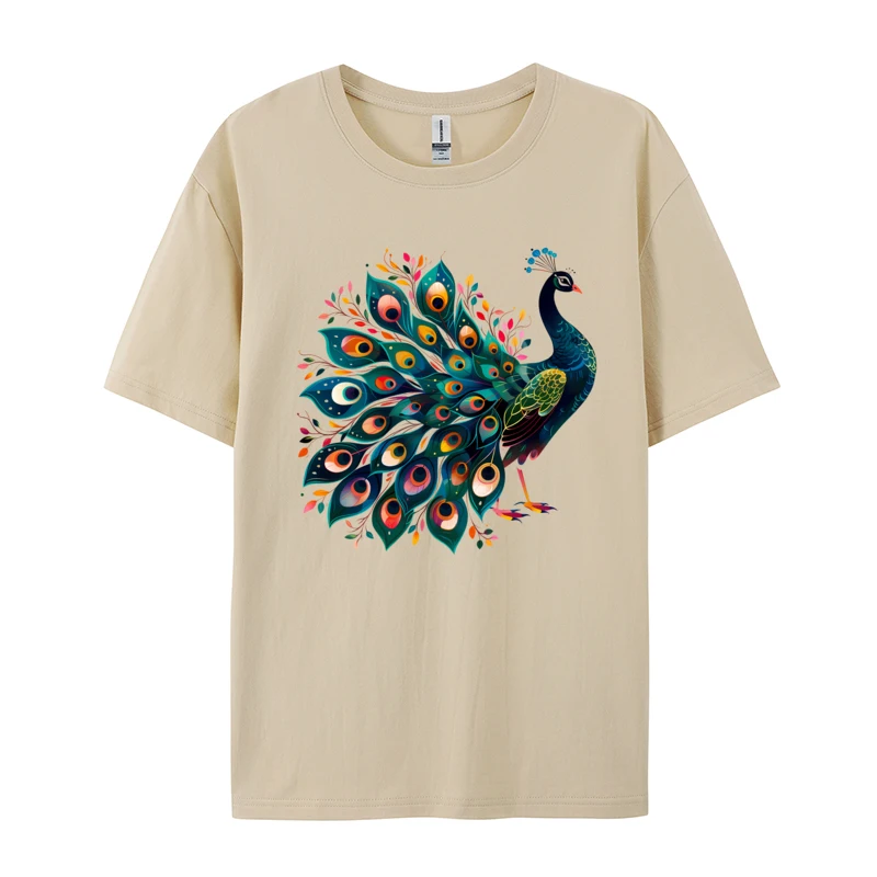 A Colorful Peacock Spread Its Wings T-shirts Summer 100% Cotton Fabric O-Neck Men's Tops T Shirt Tee-Shirts Special T Shirt