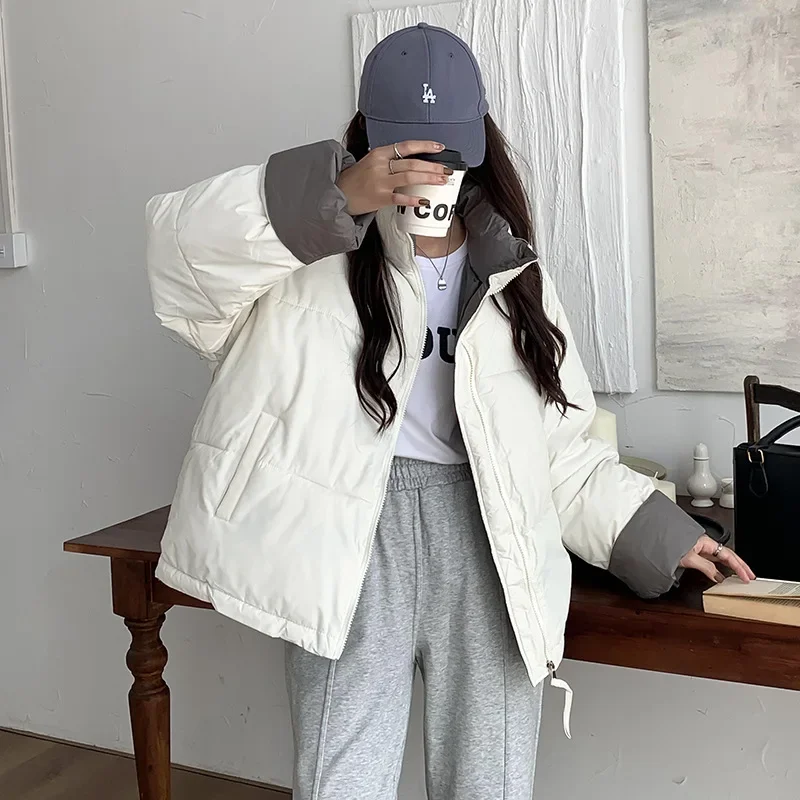 Patchwork Puffer Jacket Women Parkas Winter Quilted Jacket Oversized Coat Streetwear Warm Korean Chic Outerwear Crop Tops New