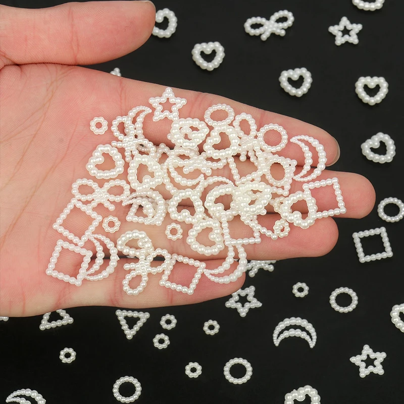 40pcs/pack ABS Pearl White Loose Beads For Jewelry Making Crafts DIY Mini Heart Star Without Hole Drip Glue Filling Decoration