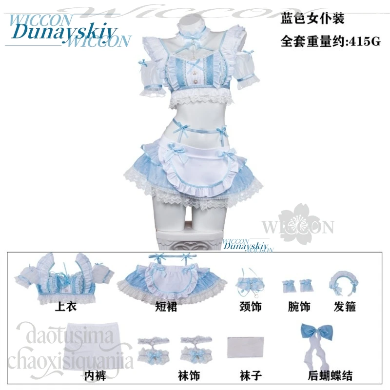 

Lolita Costume Cute Japanese-style Maid Sweet Blue Lace Sexy Mini Dress Cosplay Y2K Jirai Kei Kawaii ACG Nijigen Original Design