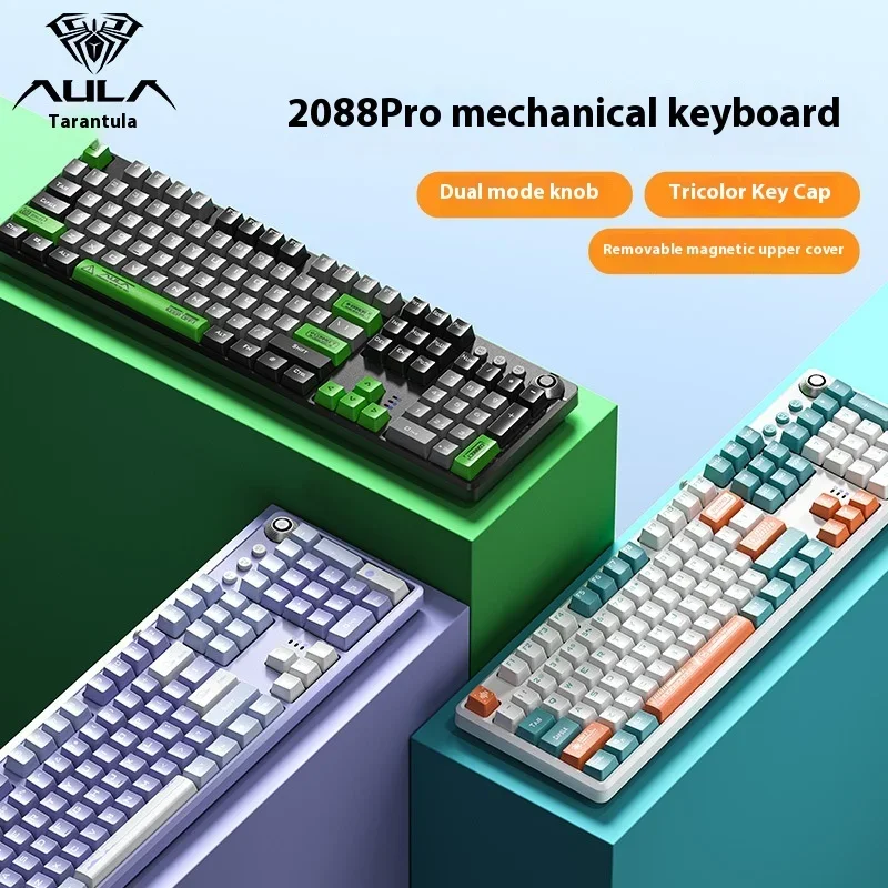 Aula F2088 Pro 104 Keys Wired Mechanical Keyboard Full Key Rollover Hot Swappable RGB Backlight Mixed Light Gaming Keyboard Gift