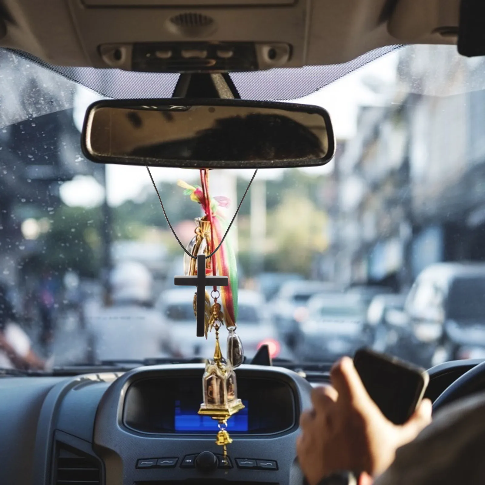 

Car Interior Decoration Adjustable Pendant Durable Silver Lightweight Easy Install Accessories Car Hanging Pendant