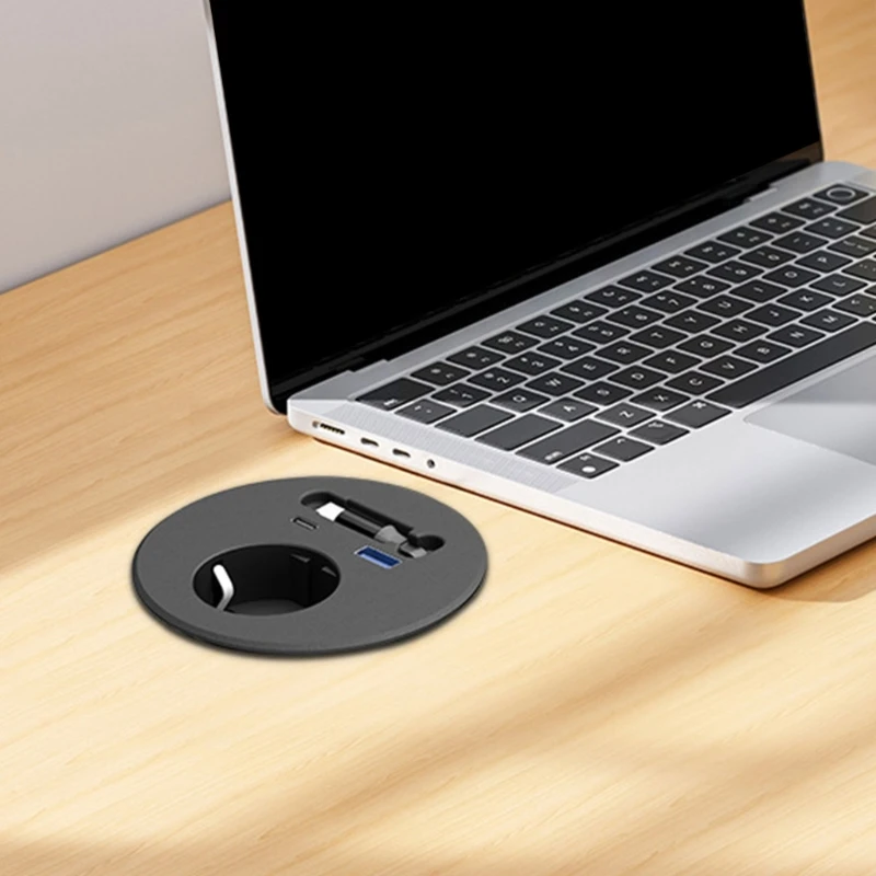 Embedded Round European Socket With 70cm Retractable Cable For Desk Installation And Fast Charging K1KF