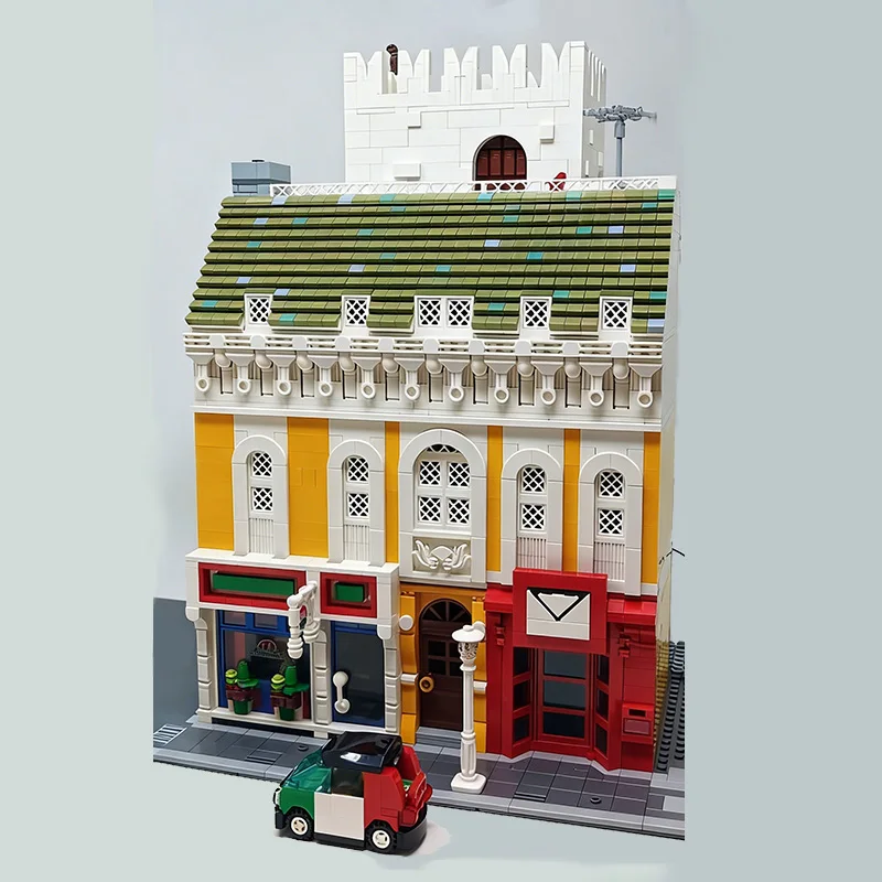 5831 PCS Modular Building Pizzeria and Post Office MOC Customize Modular Building Block Popular Model DIY Boys Toy Birthday Gift