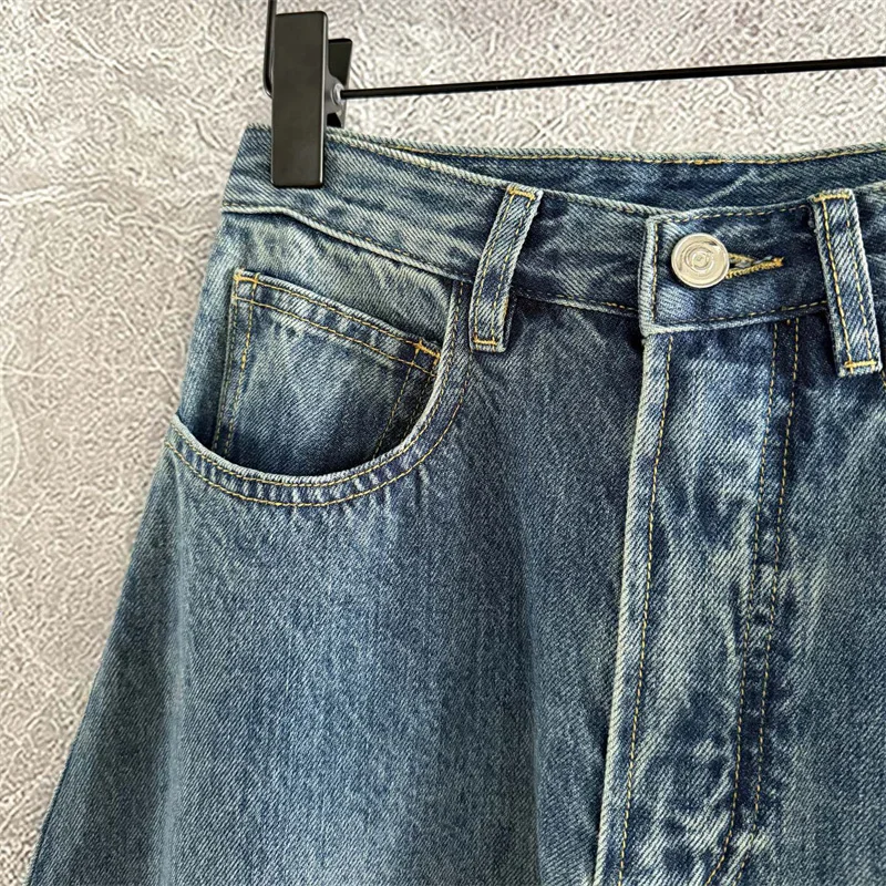 Vaqueros de mujer nuevos pantalones de pierna recta lavados retro para verano 2025, pantalones de mujer de cintura alta de algodón puro, pantalones vaqueros con cuchillo curvo y2k