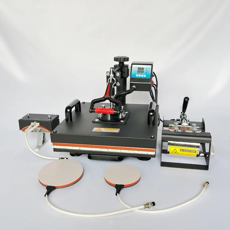 Peiqi-máquina de transferencia de calor 5 en 1, equipo de transferencia de calor con cabezal móvil, máquina de impresión de ropa y camisetas, prensa