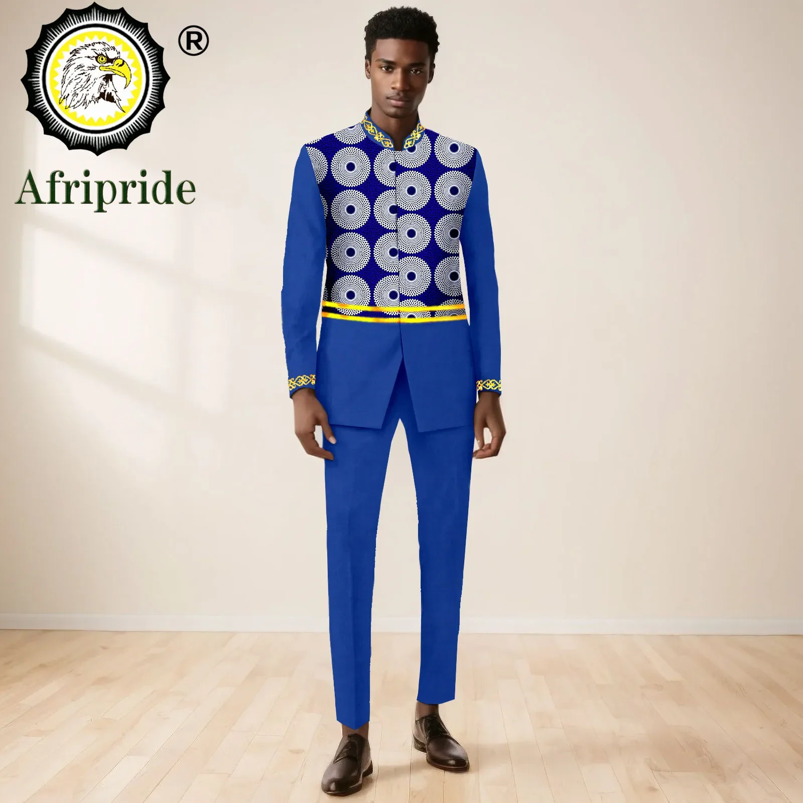 

African Suits for Men Slim Fit Embroidery Single Breasted Full Sleeve Printed Blazer and Pants Set Formal Outfits 2416054