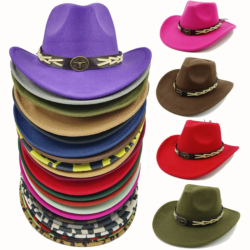 Wholesale cowboy hats New cow head accessories cowboy hats Deep purple felt hats Men\'s and Women\'s outdoor hats Knight hats