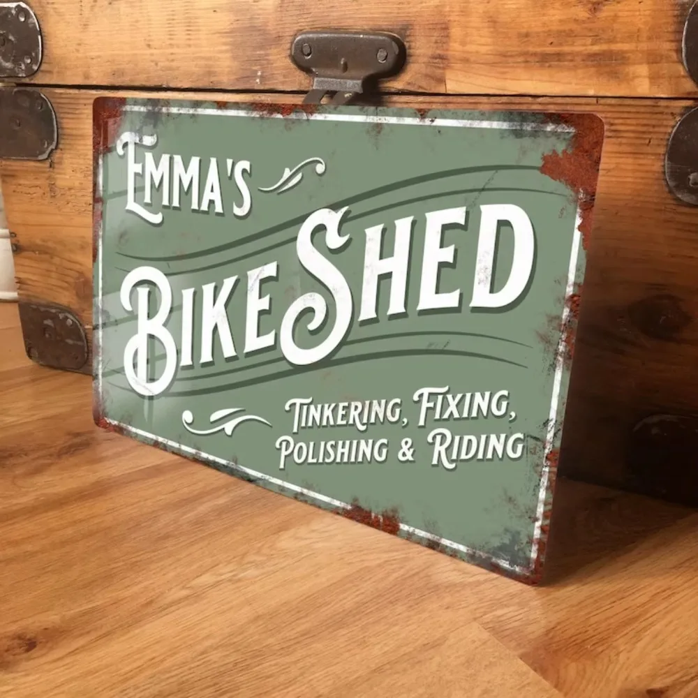CIFbuy Custom Bike Shed Metal Plaque, Personalized Retro Aluminum Bicycle Sign Garage Garden Wall Door Decor
