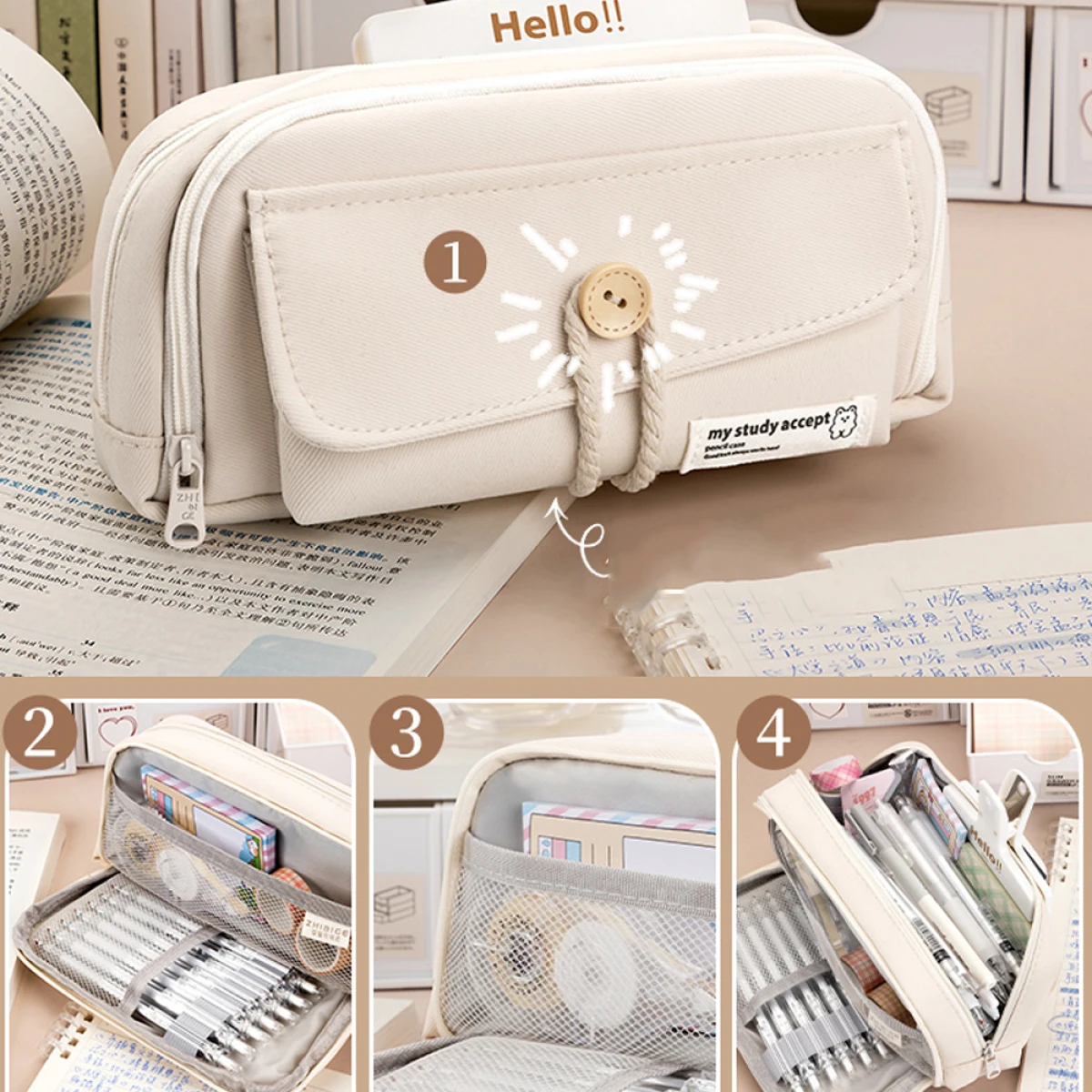 1pc Multi-layer Large-capacity Pencil Bag, Pencil Stationery Storage Bag, Multi-functional 4-layer Pen Case, Makeup Brush Storag