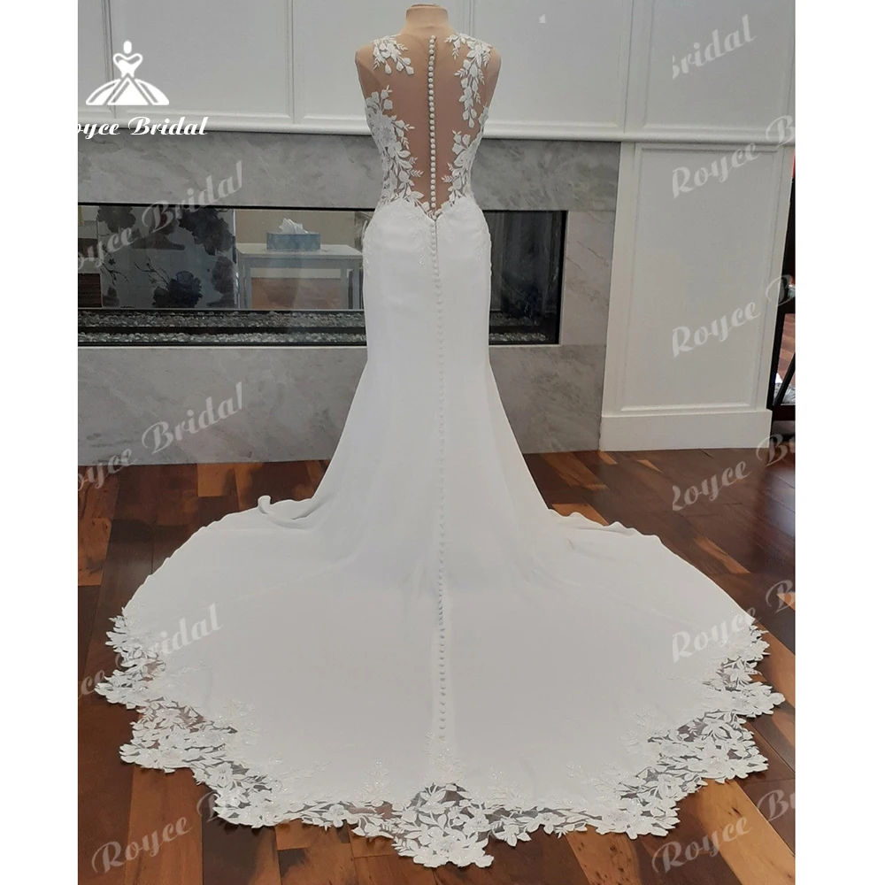 Roycebridal Soft Satin Mermaid Civil Boho Wedding Dress Customized Vestidos De Boda Bridal Gown vestido de noiva sereia