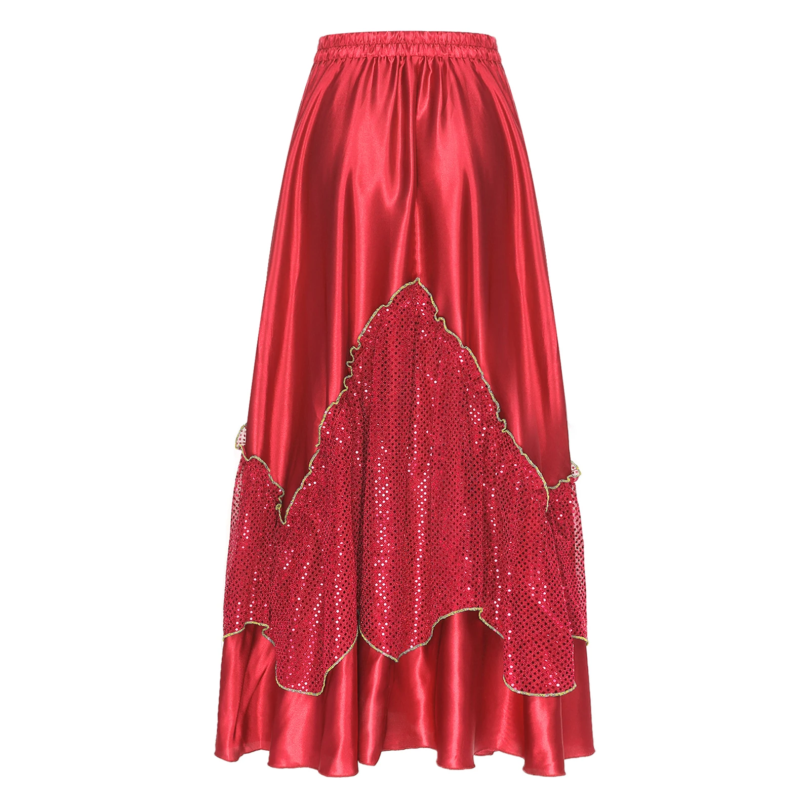 Jupe Flamenco élégante pour femmes, jupe en maille satinée à paillettes scintillantes, parfaite pour les spectacles de danse espagnole et les événements de salle de bal