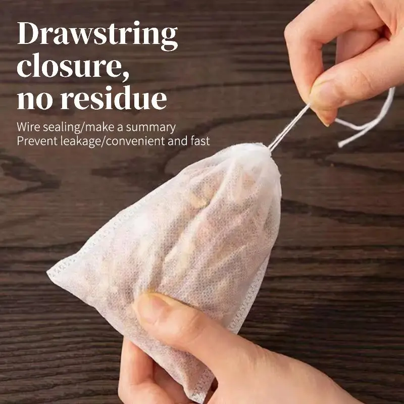 Nonwoven Drawstring Tea Bag Pouch 100Pcs Disposable Empty Bags for Herbal Loose Leaf Tea DIY Steeping Office Use