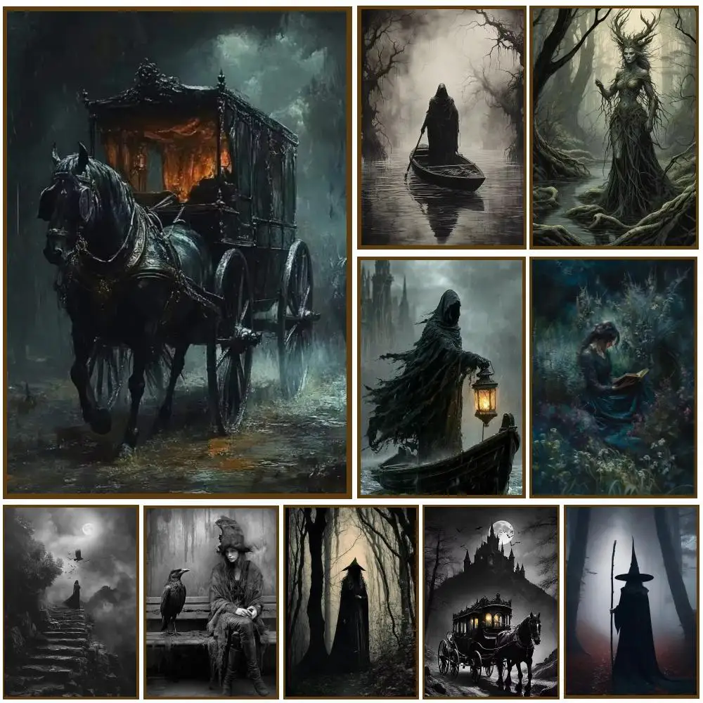 Dark Academia Art The Witch Demon Poster Wall Stickers Self Adhesive Painting HD Art Decals for Bedroom Living Room Home Decor