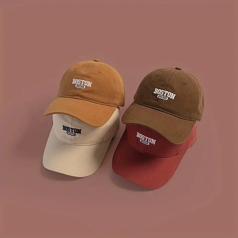 Adjustable Breathable Baseball Cap, BOSTON Embroidery Casual Solid Color Dad Hats For Women daily use