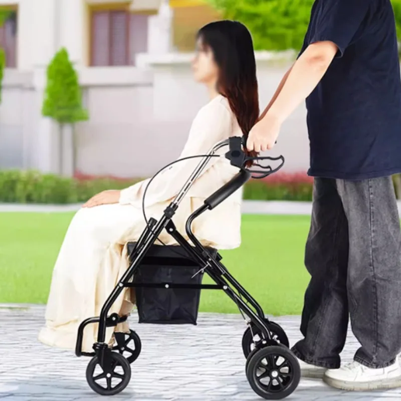 

Легкий стул-ходунки для пожилых людей, складной ходунки-роллатор для пожилых людей с сиденьем, транспортные стулья с тормозами, регулируемая ручка