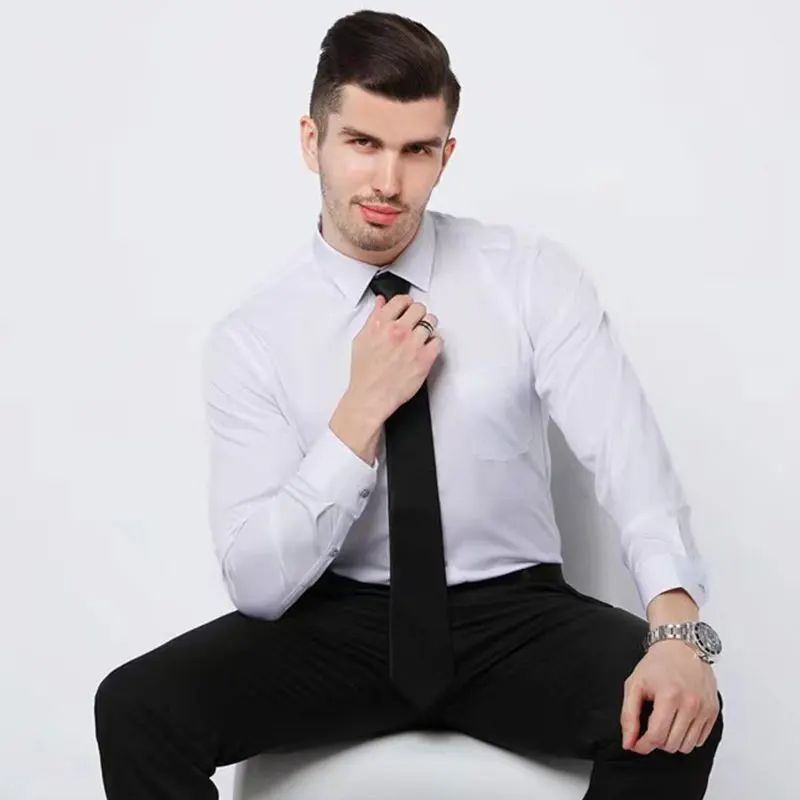 New wrinkle-resistant men\'s shirt long sleeve dress slim-fit free ironing social business formal wear easy to take care of