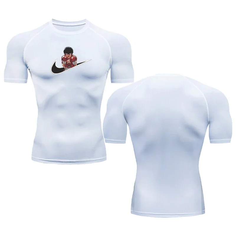 2024 Men's Boxing Animation Print Compression Short Sleeve Sports Quick Drying T-shirt Fitness Sports Undershirt Elastic Tops