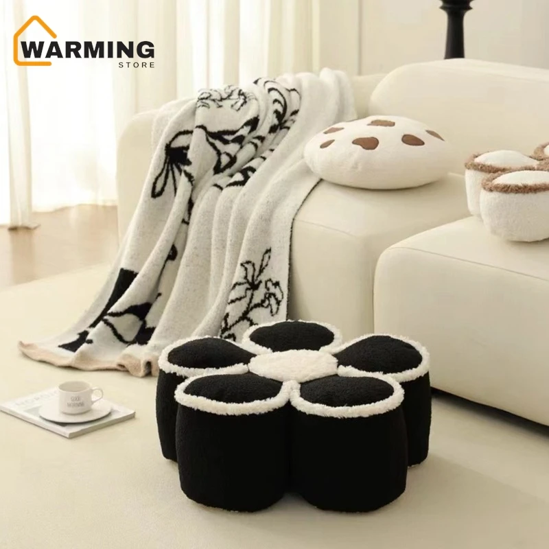 Warming Lovely Change Shoes Seat Stool Flannelette Three-dimensional Nordic Flower Leg Stool With Core Thickened Cushion