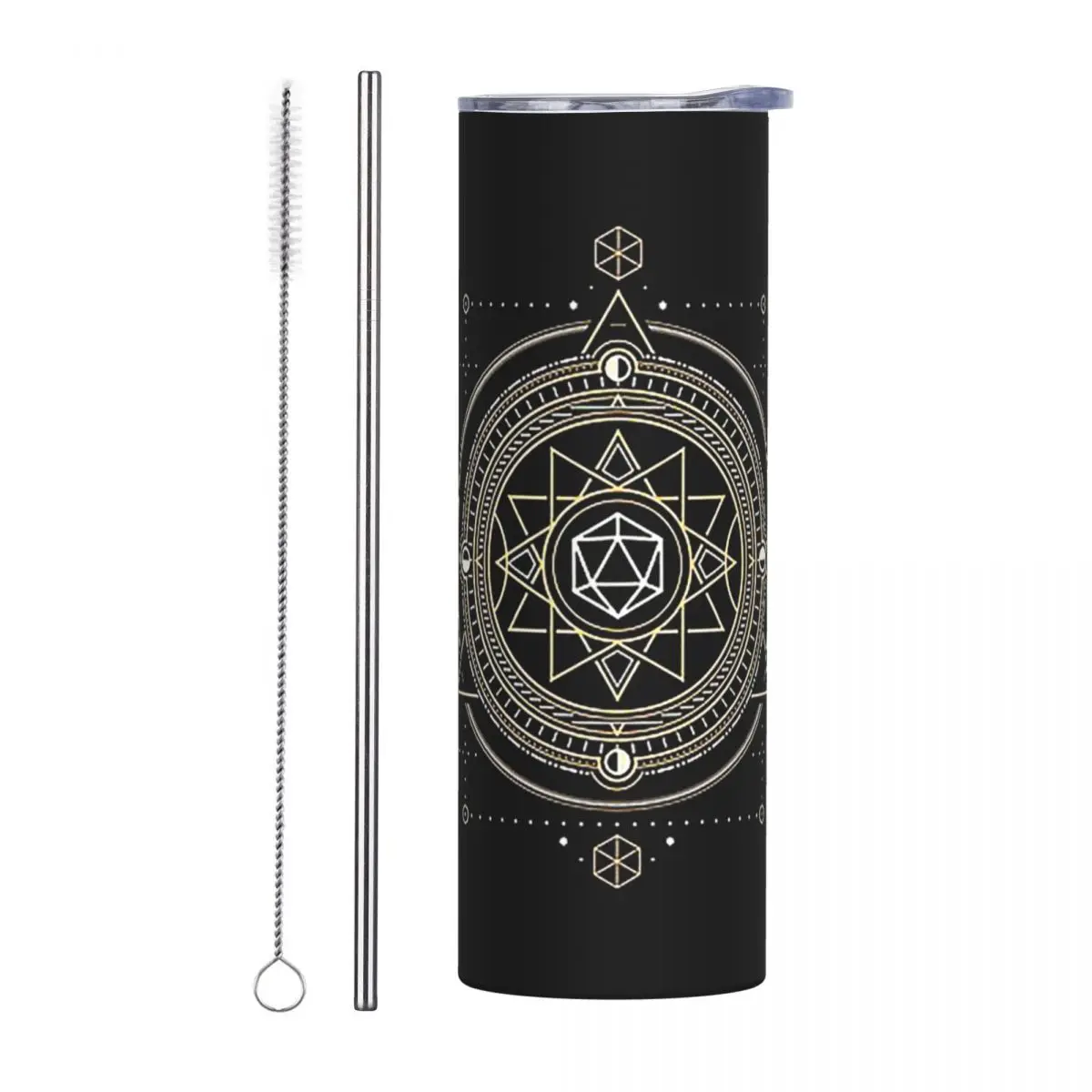 Polyhedral D20 Dice Sacred Symbol Of The Occulti Stainless Steel Tumbler Insulated Mug Thermal Cold Cup Straws With Lid 20oz