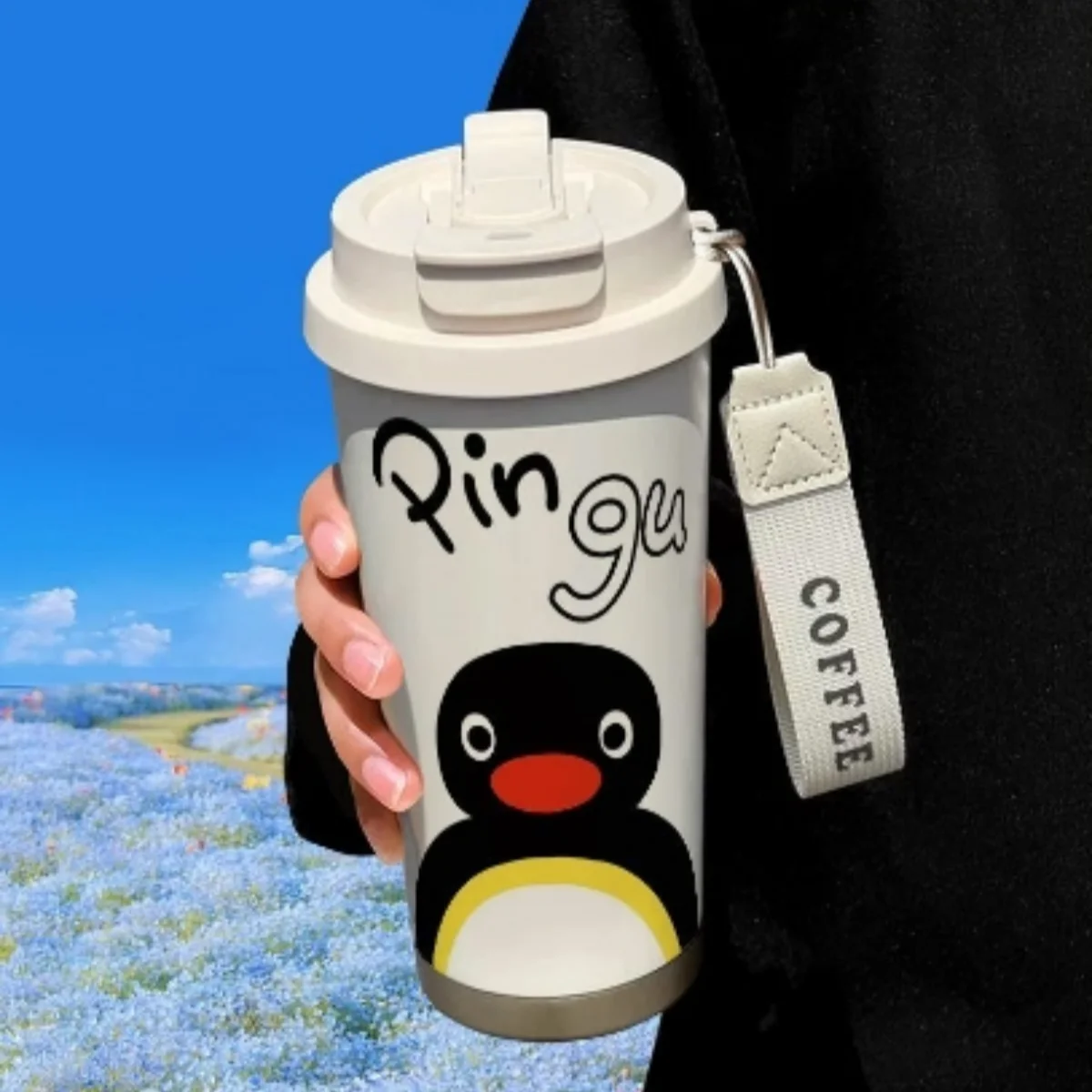 أنيمي Pingu كوب قارورة عازلة الكرتون لطيف فنجان القهوة سعة كبيرة مياه الفولاذ المقاوم للصدأ كوب المحمولة كوب ماء القش هدايا الطلاب #3