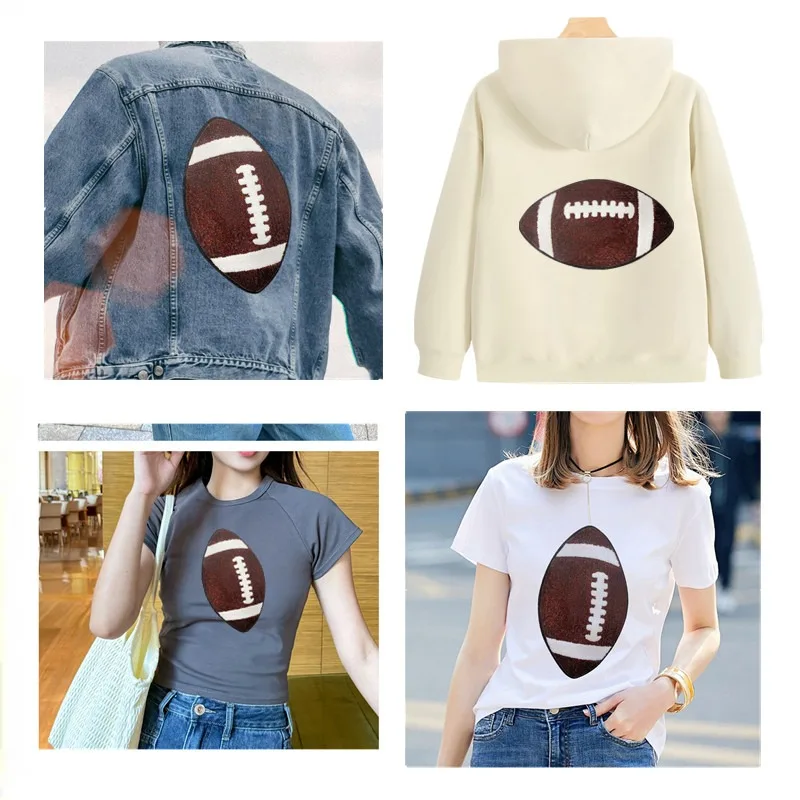 

Oversized Rugby Ball Design Embroidery Sequin Sew/Iron On Patch Decorative Applique for DIY Clothing Bag Jackets Jersey Shirt