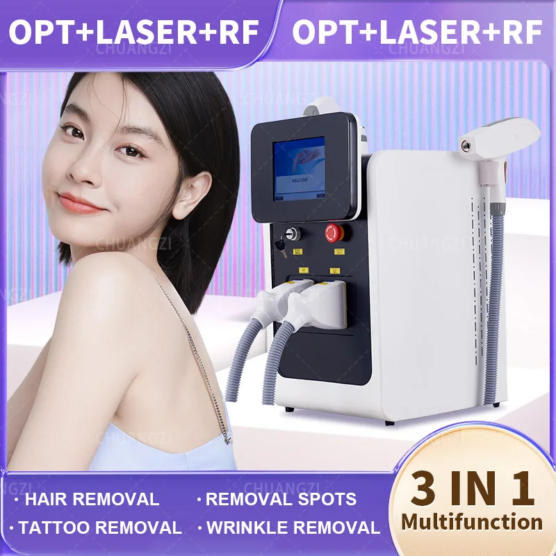 Professional Three-in-One IPL + RF Beauty Device for Permanent Hair Removal, Tattoo Removal, Wrinkle Reduction and Skin Rejuvena