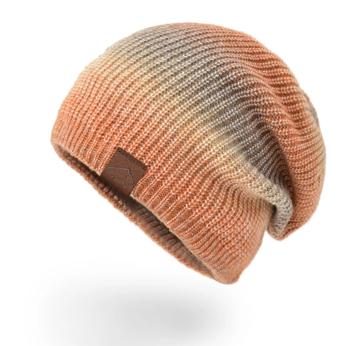 Womens Gradient Slouchy Hat Winter Ladies Knitted Mixed Color Beanies Warm Casual Skull Snow Caps Outdoor Running Sports Beanie