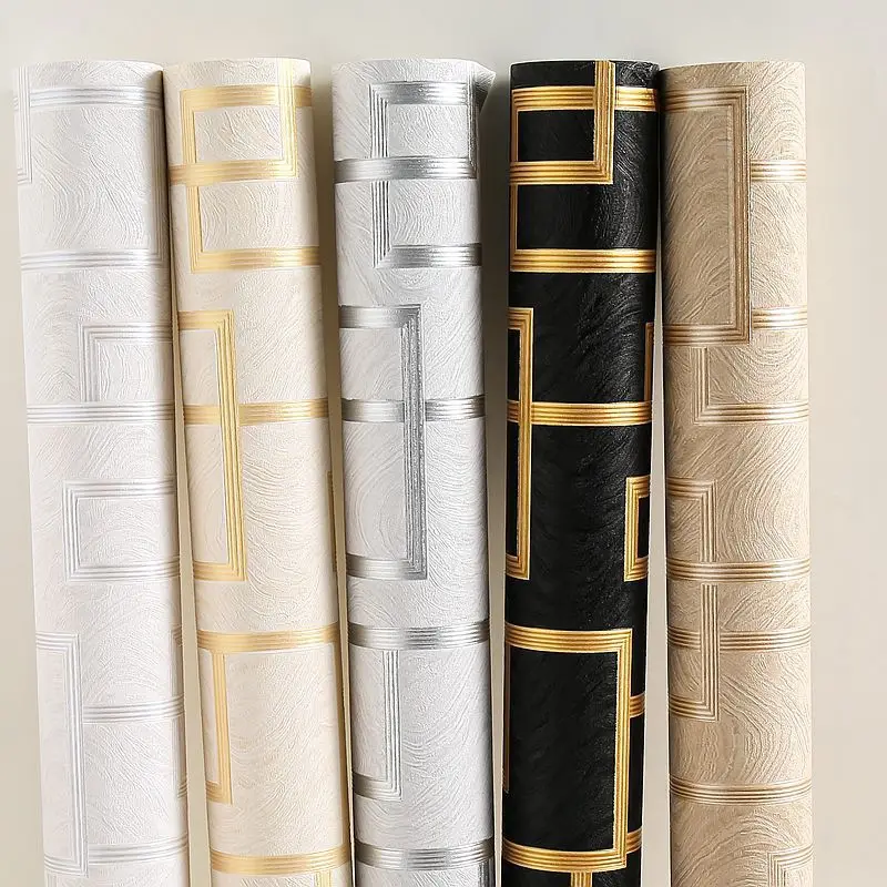 53cm x 9.5m Gold Chinese Style 3D Relief PVC Wallpaper, Hexagon Pattern for Living Room, Study,Teahouse, Restaurant Feature Wall