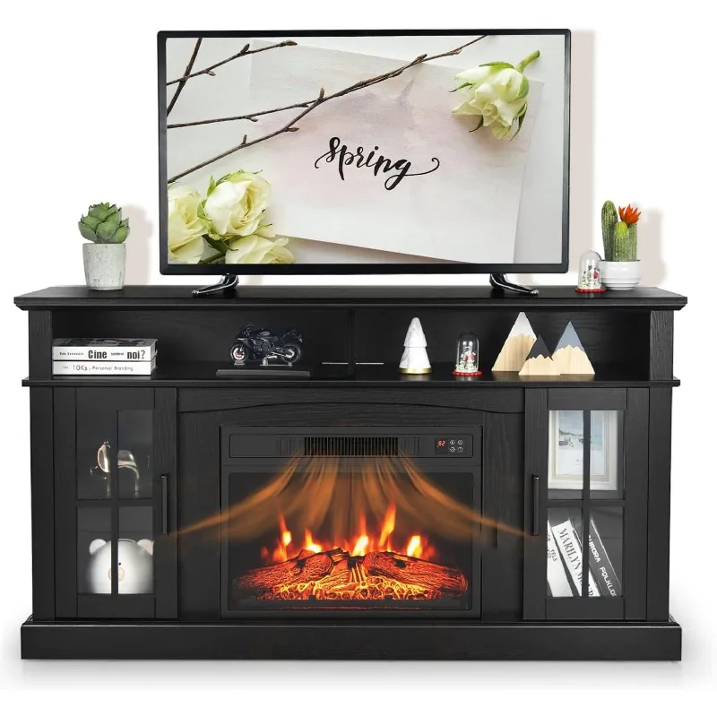 SIMOE Electric Fireplace TV Stand for TVs up to 65 Inch, 58 Inch Modern TV Console with 23'' Fireplace,2 Open Shelves & Cabinets