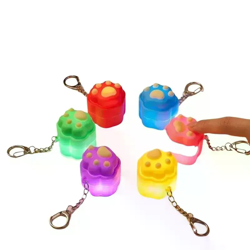Cute Glowing Cat Paw Keychain Press Activated Light 6 Vibrant Colors Portable Small Decor for Backpack Key Organizer Accessory