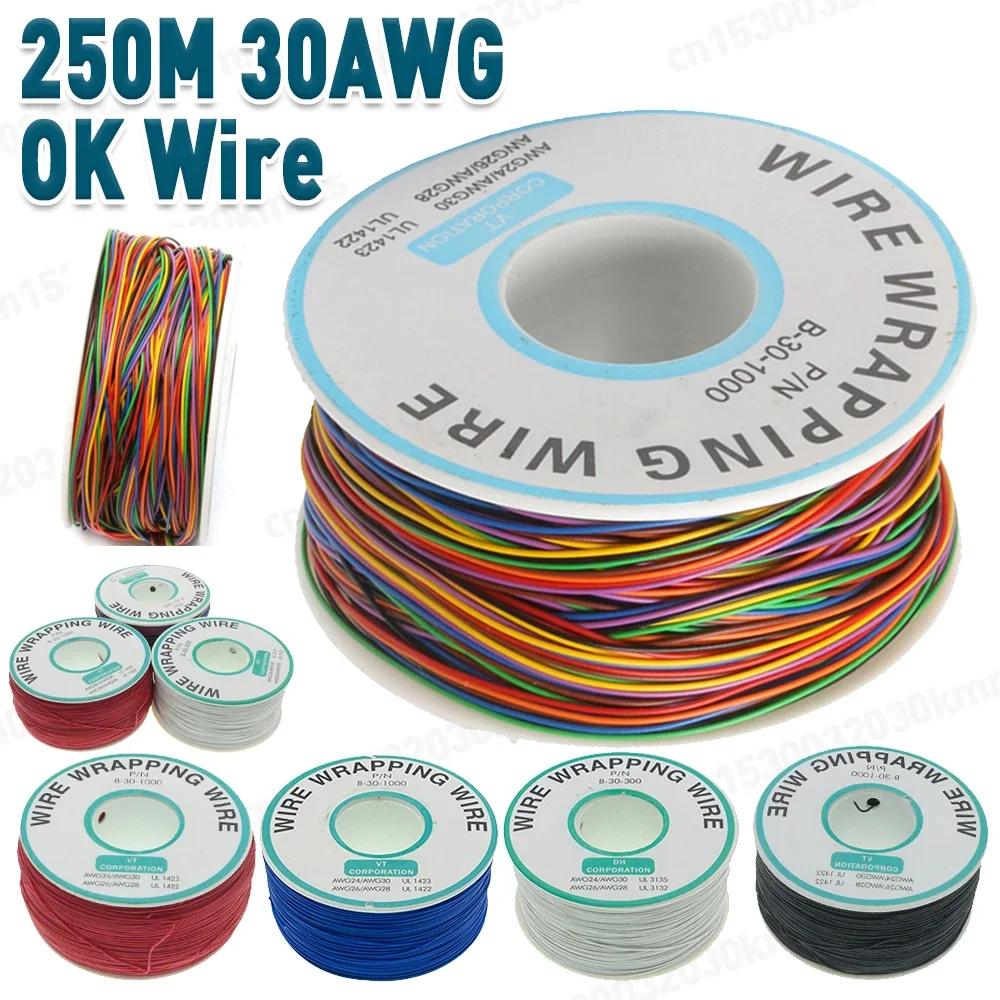 250M 30AWG OK Wire Tinned Copper Solid Cable Single Core PCB Jumper Cable Wire Insulation Electronic Conductor Wire Connector