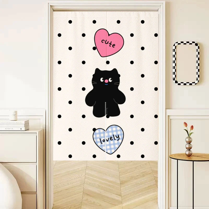 VIKAMA Korean Style Black Cat Half Door Curtain Cartoon Print Short Partition Washable Kitchen Bathroom Decor