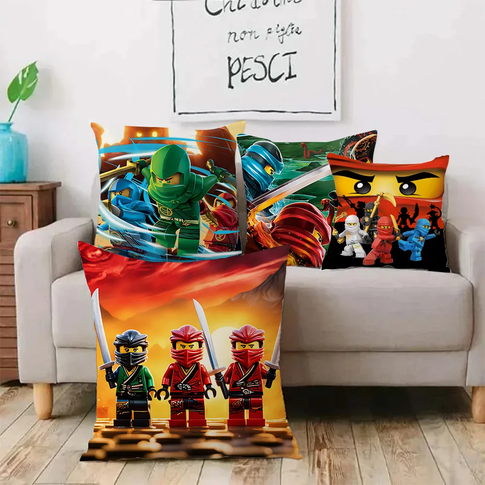 Hot Anime L-LEGOES Pillow Covers Cartoon Sofa Decorative Home Double-sided Printing Short Plush Cute Cushion N-Ninjagoes Cover