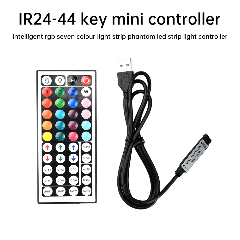 LED RGB  Switch Controller Mini 44 Keys USB Connector IR Remote Control Dimmer for 5050 2835 RGB LED Strip Light TV Backlight