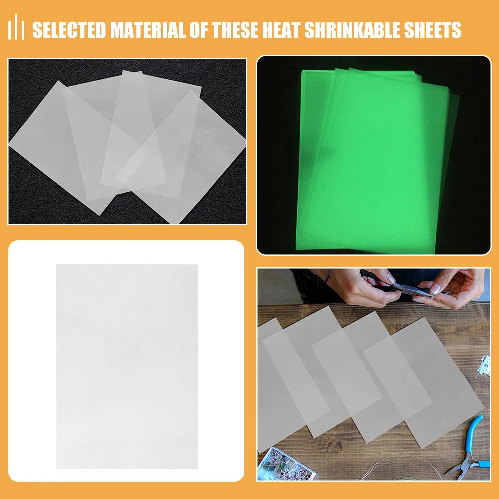 8Pcs Translucent Luminous Heat Shrink Sheets for DIY Crafts Glow in The Dark Plastic Sheets Kindergarten Handicraft Making