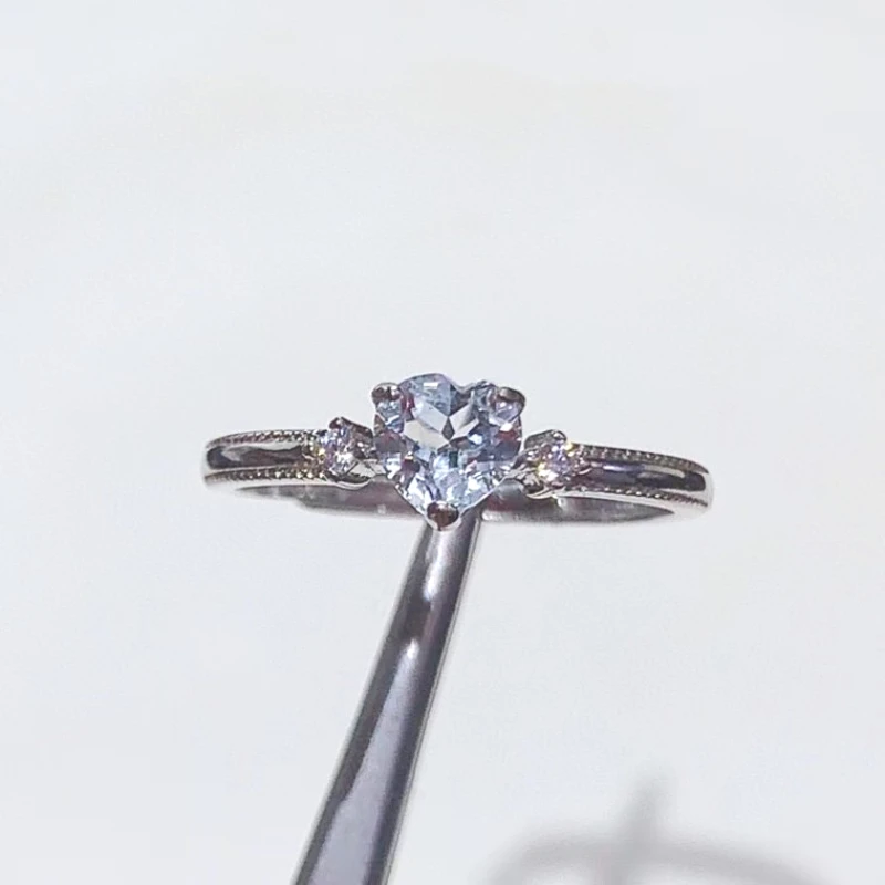 Simple 925 Silver Heart Gemstone Ring Natural Aquamarine Ring 5mm 0.5ct Genuine Aquamarine Jewelry with Certificate view 6