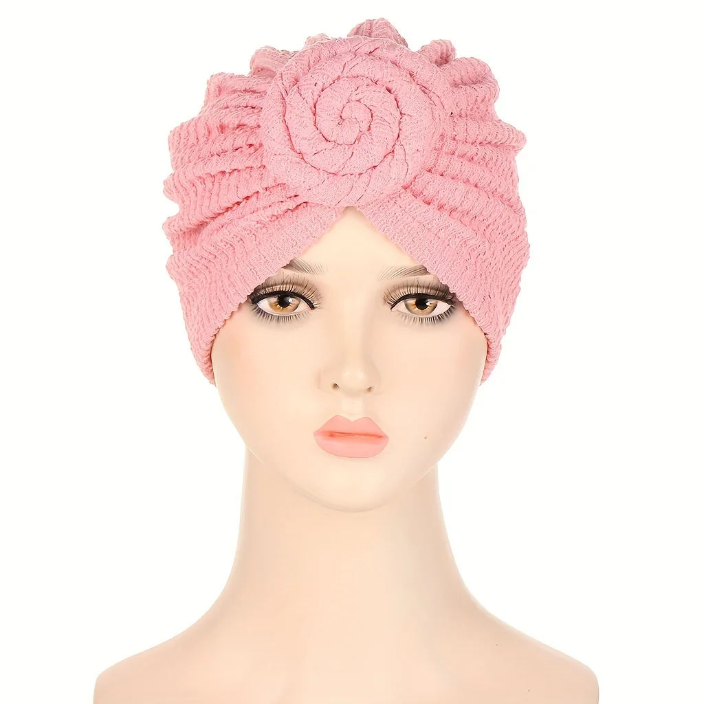 Crinkle Twist Turban Cap Solid Color Casual Head Wrap Elastic Hijab Hat Lightweight Beanie Women Chemo Cap