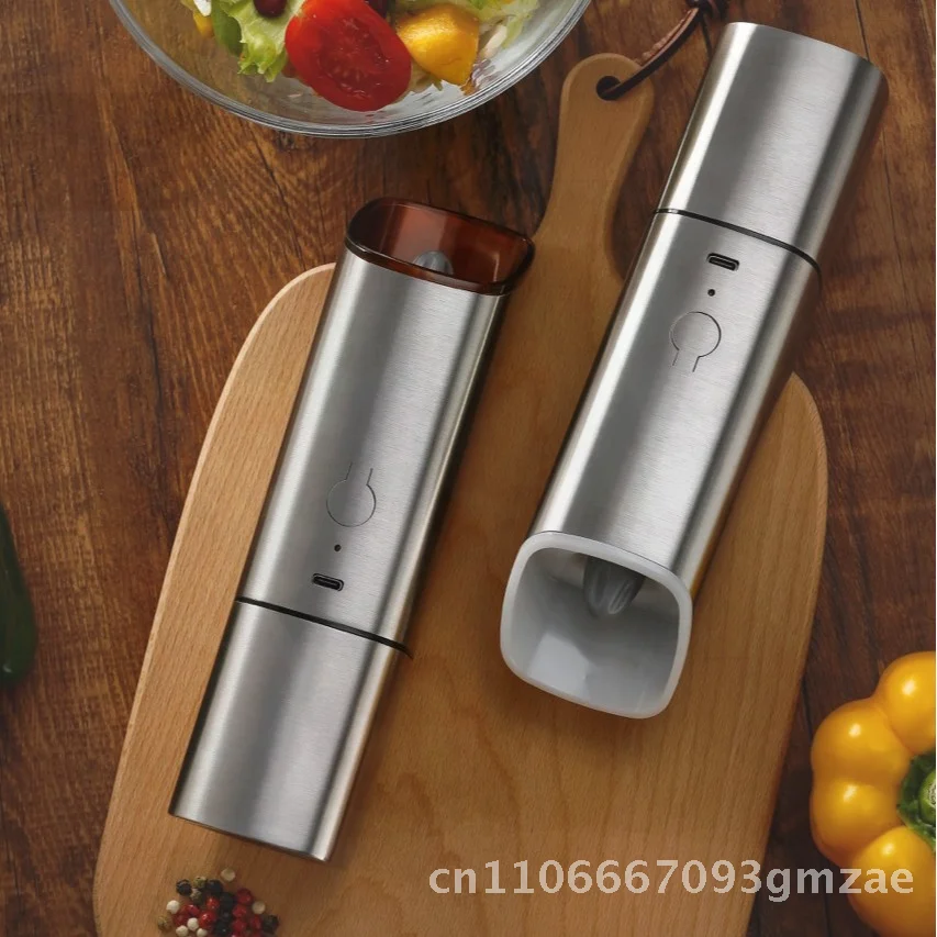 

USB Rechargeable Electric Pepper Mill with Gravity Induction Stainless Steel Kitchen Grinder for Spices