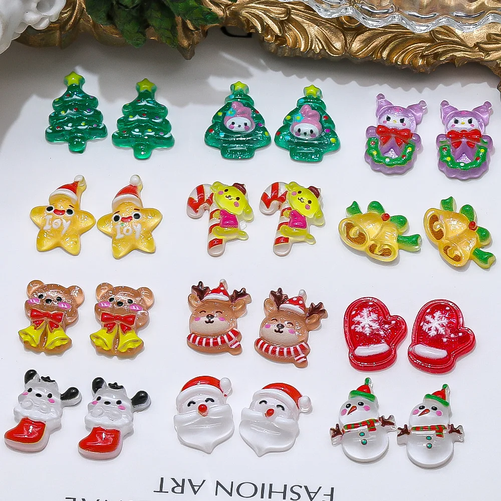 5PCS Christmas Nail Art Ornament Resin Jelly Fine Flash Cartoon Elk Snowman Santa Nail Drill