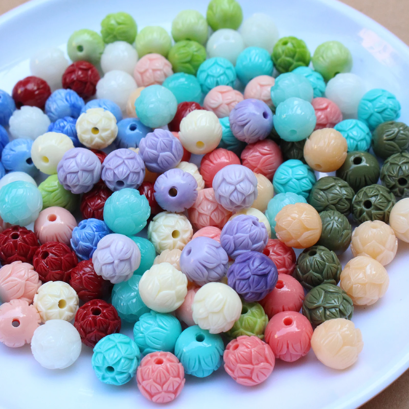 11mm Bead Carved Lotus Beads Artificial Coral Flower Pink Blue Purple for Jewelry Bracelet Necklace making DIY Craft Loose Beads
