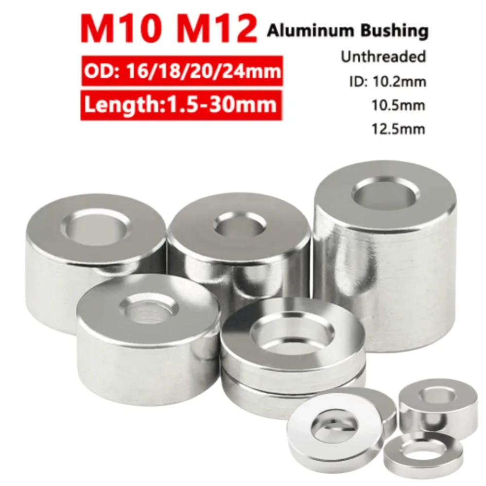 M10 M12 Aluminum Alloy Round Hollow Standoff Spacer Sleeve Washer Gasket OD 16-24mm Length 1.5-30mm for Precision Assembly