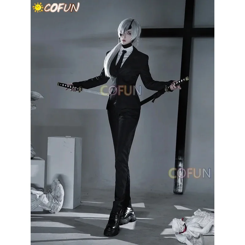 

Cofun amine quanxi cosplay costume Halloween outfits men black suit handsome coat pants eyes mask wig