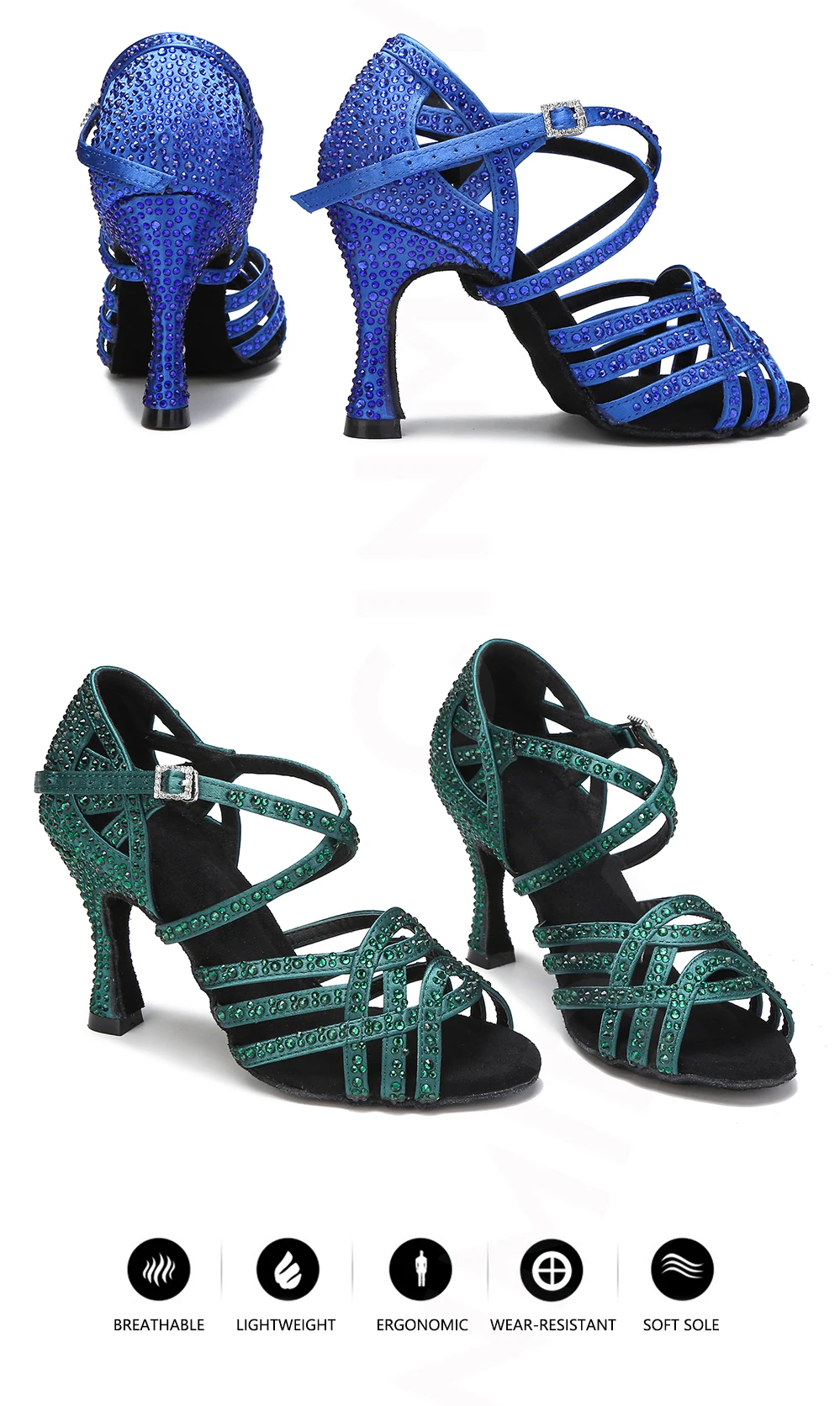 CINMIDY Blaue Lateinamerikanische Tanzschuhe, Damen-Ballsaal- und Party-Schuhe, weiche Sohle, Salsa-Performance-Schuhe zum Tanzen, Damen-Sandalen, Grün – Detail 3
